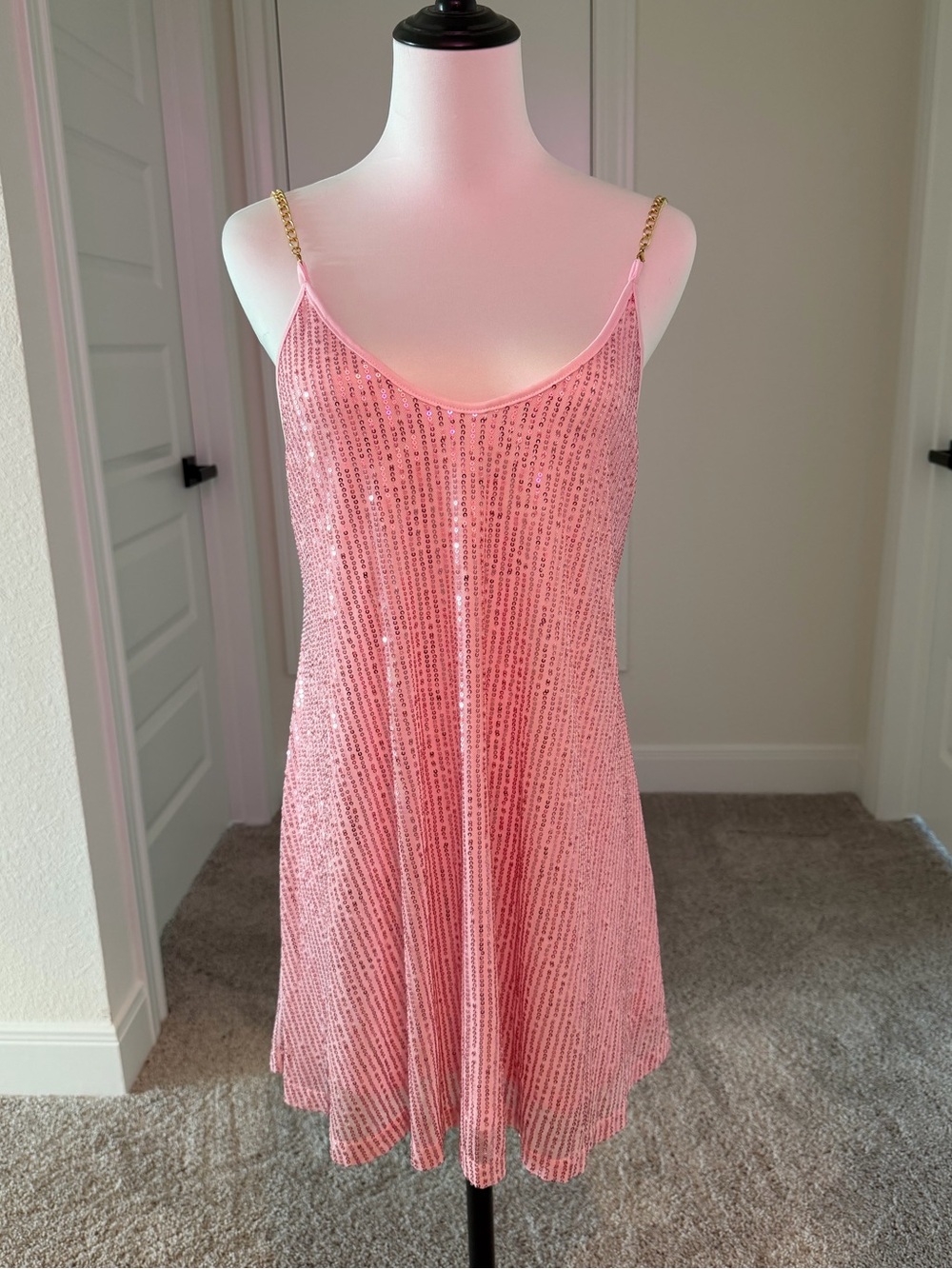 Wenrine Women's Sequin Dress Sexy V Neck Spaghetti Strap Backless Mini Dress